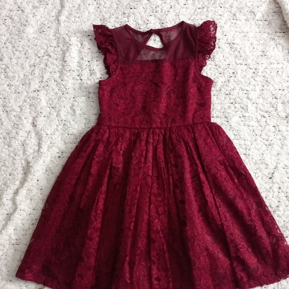 Zenzi Deep Red Lace Kids Formal Casual Or Party Dress Size 8